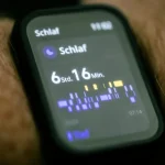 A smartwatch displaying health and fitness metrics