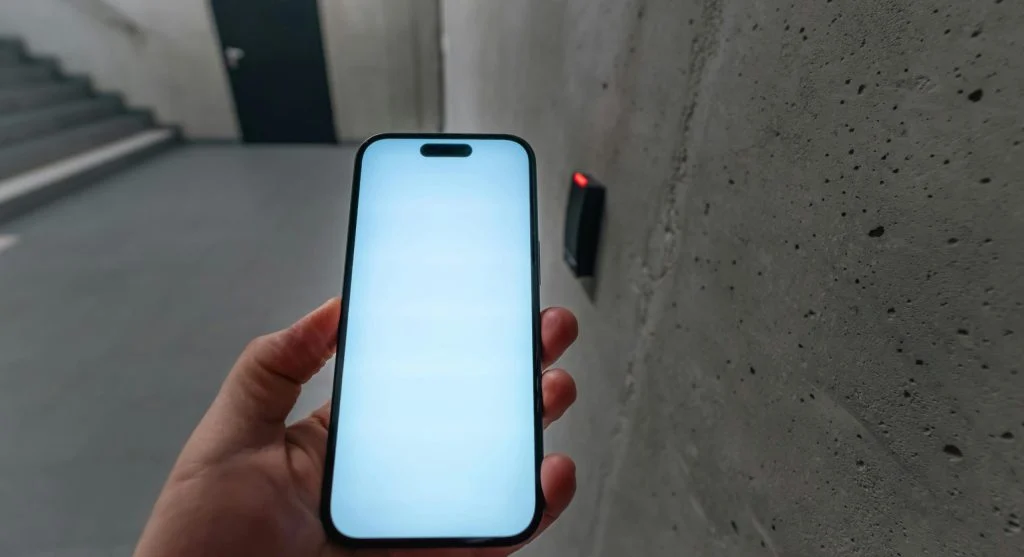 Smart lock on a door controlled by a smartphone