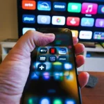 smart TV with streaming apps on screen