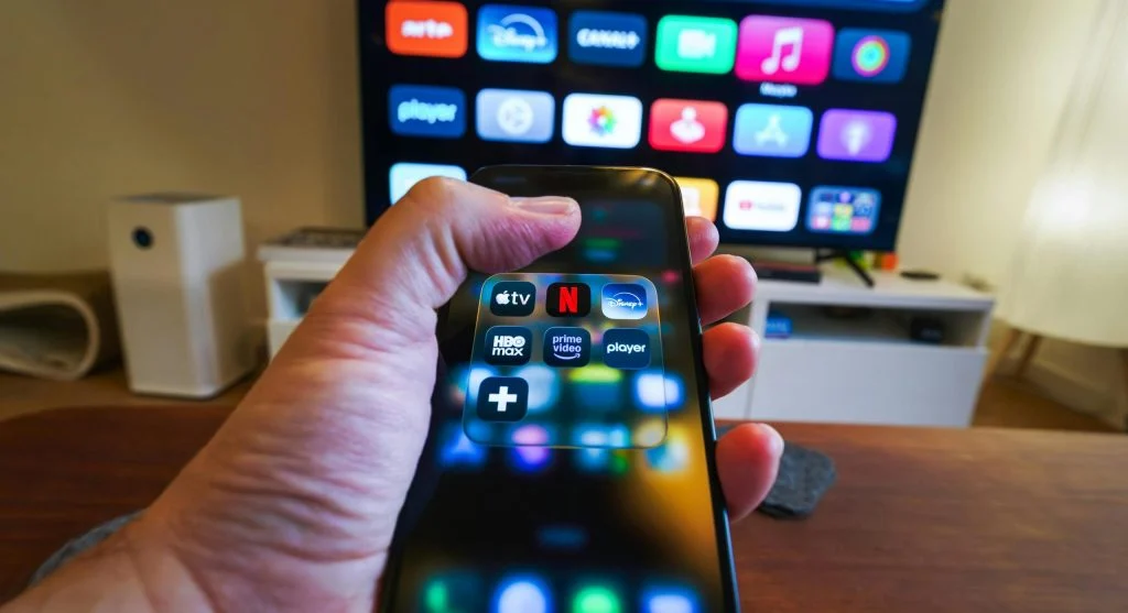 smart TV with streaming apps on screen