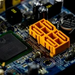 Close-up of a CPU chip on a motherboard